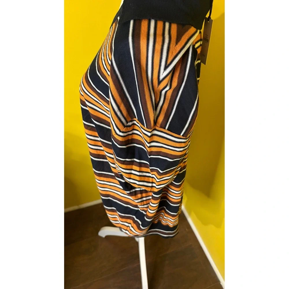 Banana Republic Cotton Sweater Polo Shirt XL Orange Navy Blue Striped Retro Knit